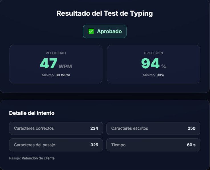 Captura del test de typing